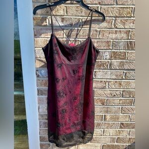 VTG 90s Byer Too! Black/Pink/Burgundy Floral Mesh Overlay Glittery Mini Dress